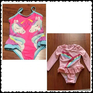 Bundle of 2 Toddler Swimsuits and swim shoes